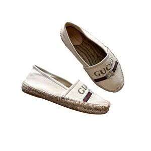 Gucci Womens Size 37.5 Canvas Espadrilles Slip-On Shoes Beige Made In Spain